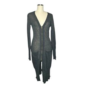 A.L.C. Gray Wool Long V Neck Zipper Cardigan | Size XS
